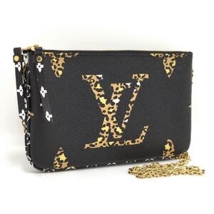 Louis Vuitton Black Jungle Leopard Monogram Pochette Chain Wallet